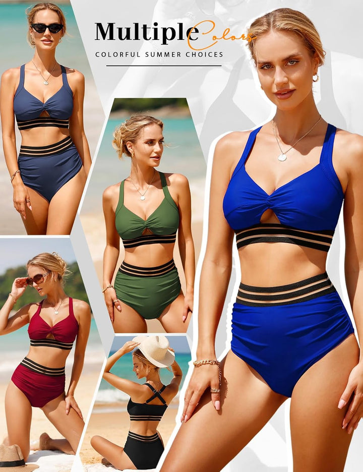 UMIPUBO Bikini Damen Bauchweg, High Waist Push Up Bikini Sets Zurück kreuzen Grosse Brüste Bademode
