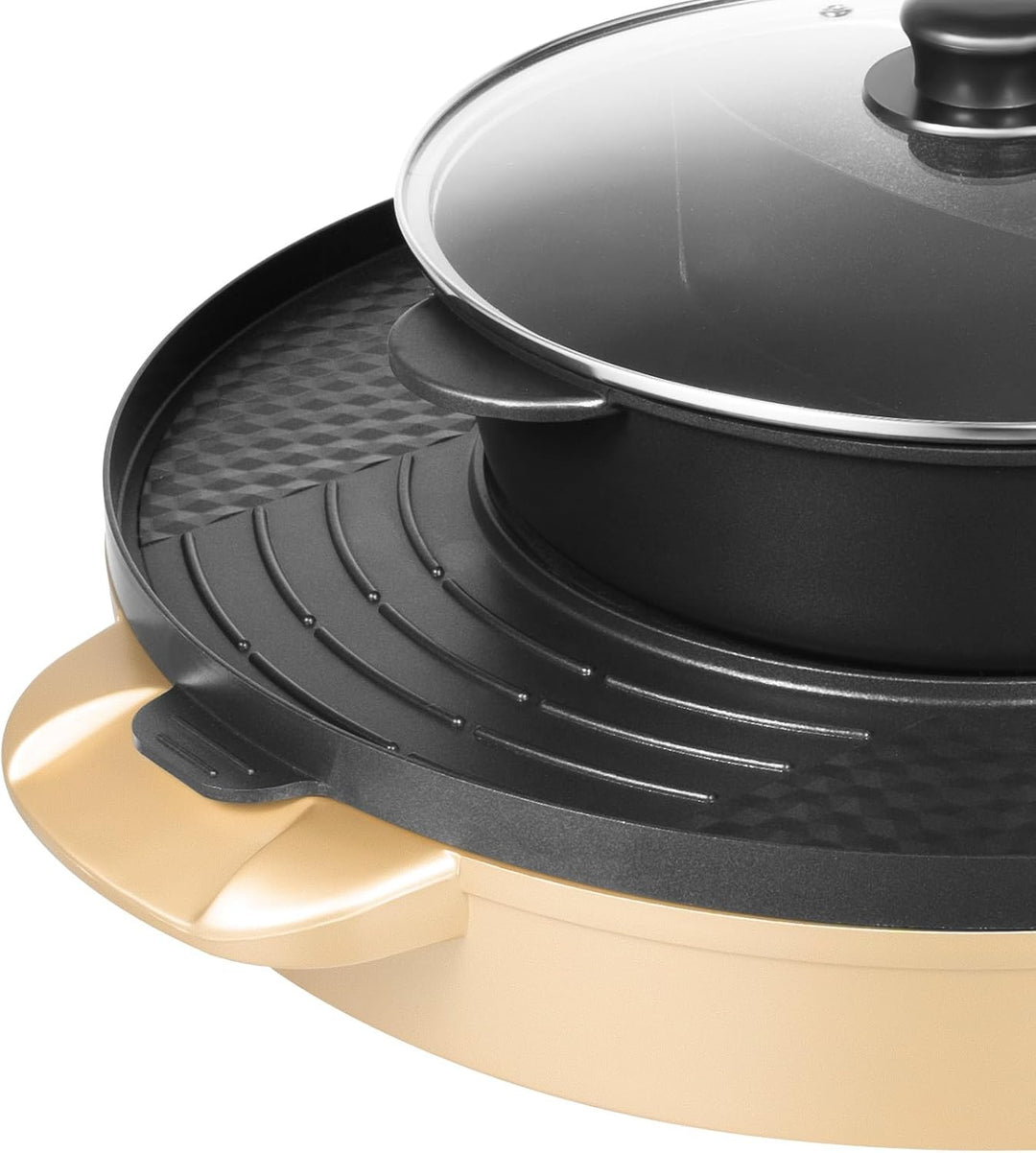 2200W Hot Pot Elektrisch mit Grillplatte, 2-in-1 Design für Fondue und BBQ mit abnehmbarem Fondue To
