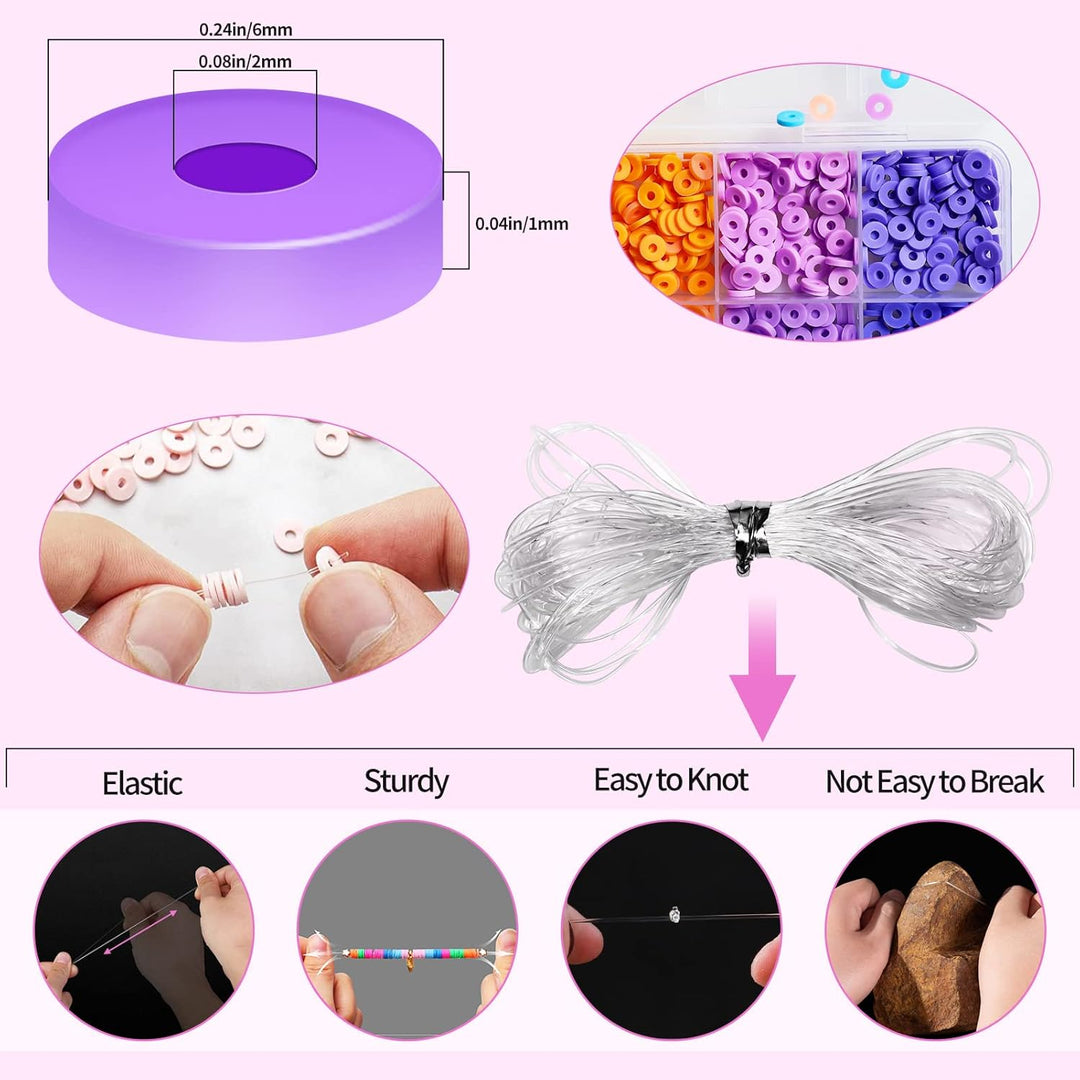 BIBOKLTIY 144 Farben Perlen zum Auffädeln, 6mm Polymer Clay Perlen Set mit Buchstabenperlen, Heishi