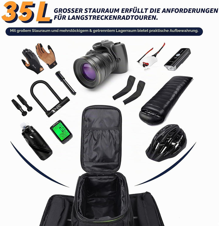 UBORSE 3in1 Fahrradtasche für Gepäckträger 35L Wasserdicht Fahrrad Gepäckträgertasche Reflektierend