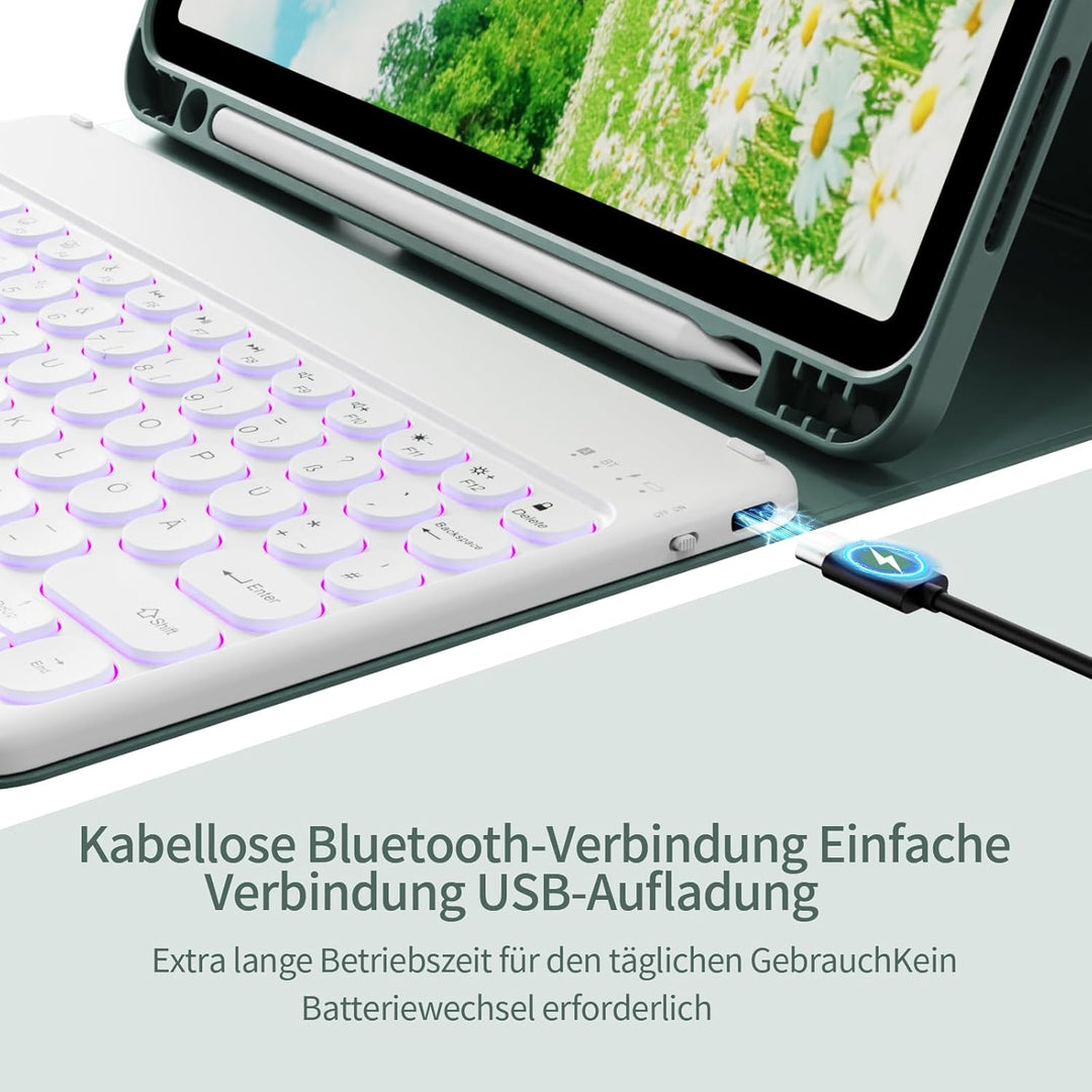 Tastatur Hülle für iPad 11 Generation A16/10 Generation (11 Zoll 2025/10.9 Zoll 2022), 7-farbige Bel