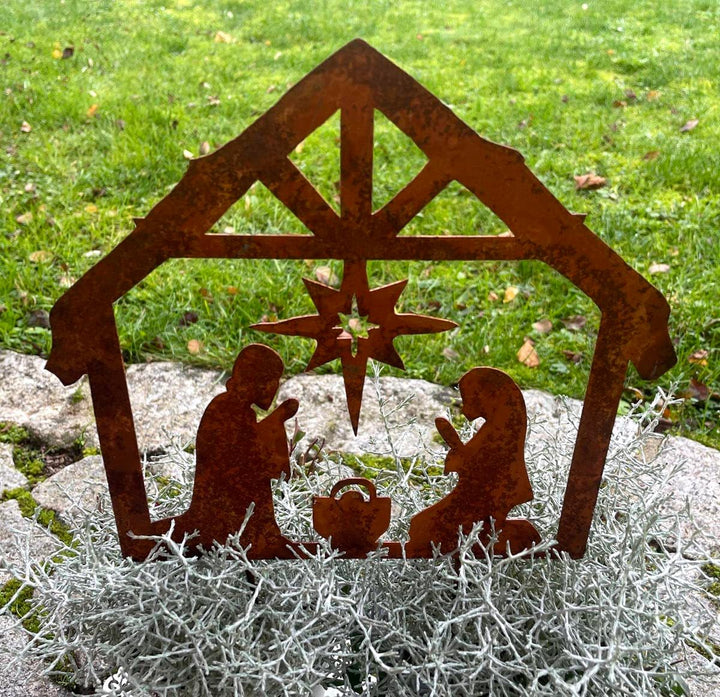 LB H&F Lilienburg Rostkrippe Gartenstecker Krippe Gartenstecker Weihnachtskrippe Winterdeko Weihnach