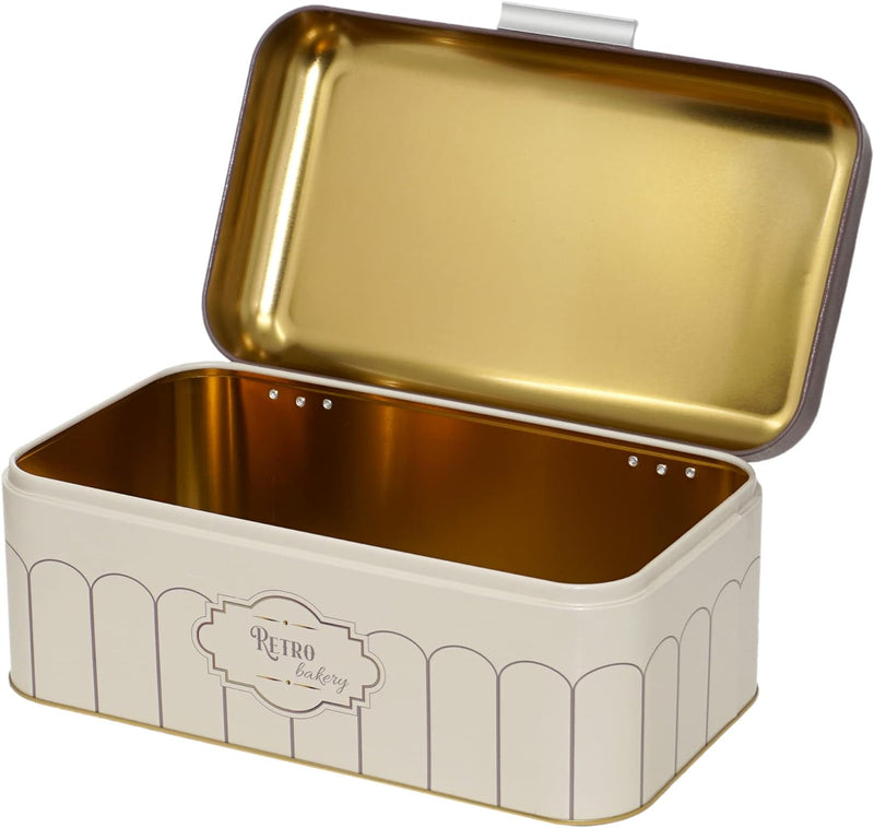Lashuma Eckige Brotbox Retro, Brotdose gross aus Blech 36x21 cm, Aufbewahrungsbehälter für Brot, Ret