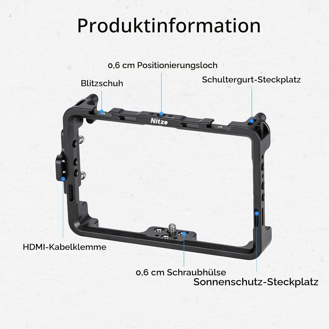 Nitze Cage Käfigs für PortKeys LH5P / LH5P II 5,5" Monitor mit Sonnenblende - JT-I01B
