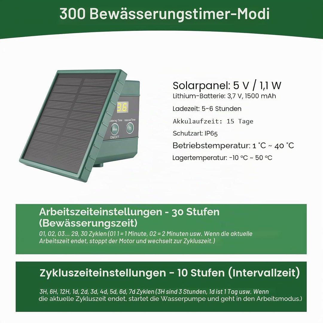Solar Bewässerungssystem mit Timer, Solar Tröpfchenbewässerung System | Automatische Bewässerung Set