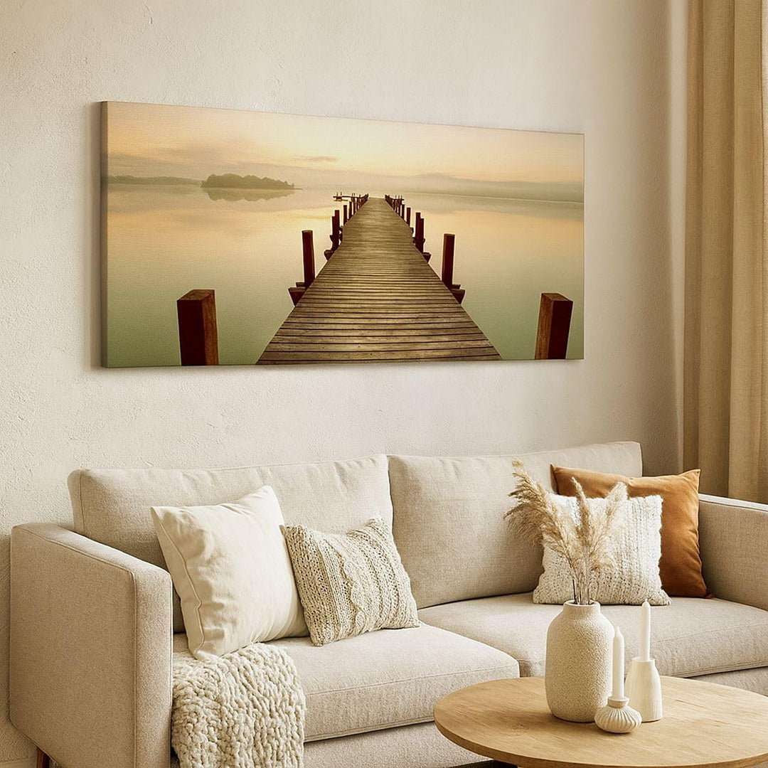 Wandbilder Dekoration Wohnzimmer Brücke See Panorama Bilder auf Leinwand 120x50cm Leinwandbild mit R