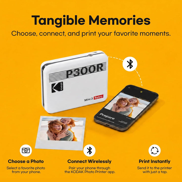 KODAK Mini 3 Retro 4PASS Mobiler Fotodrucker (7,6x7,6cm) - Gelb s gelb, s gelb