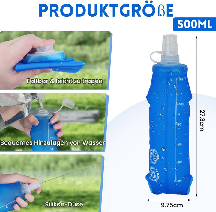 Laufweste mit Trinkblase 1,5L und Trinkflasche 500ml, Verstellbarer Ultra-Leichter Trinkrucksack für
