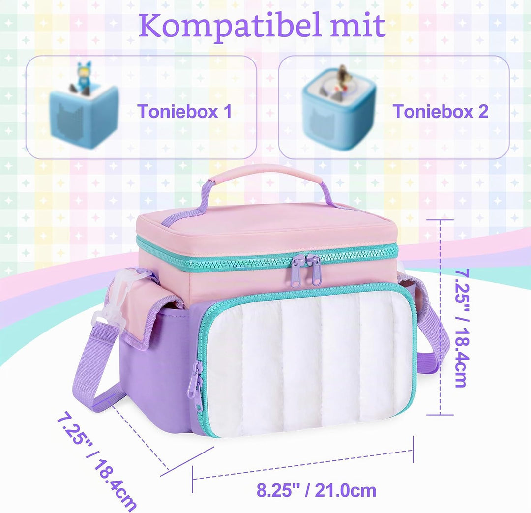 LoDrid Tasche Kompatibel mit Tonie Box 2/1, gepolsterte Tragetasche mit Abnehmbarer Trennwand und Sc