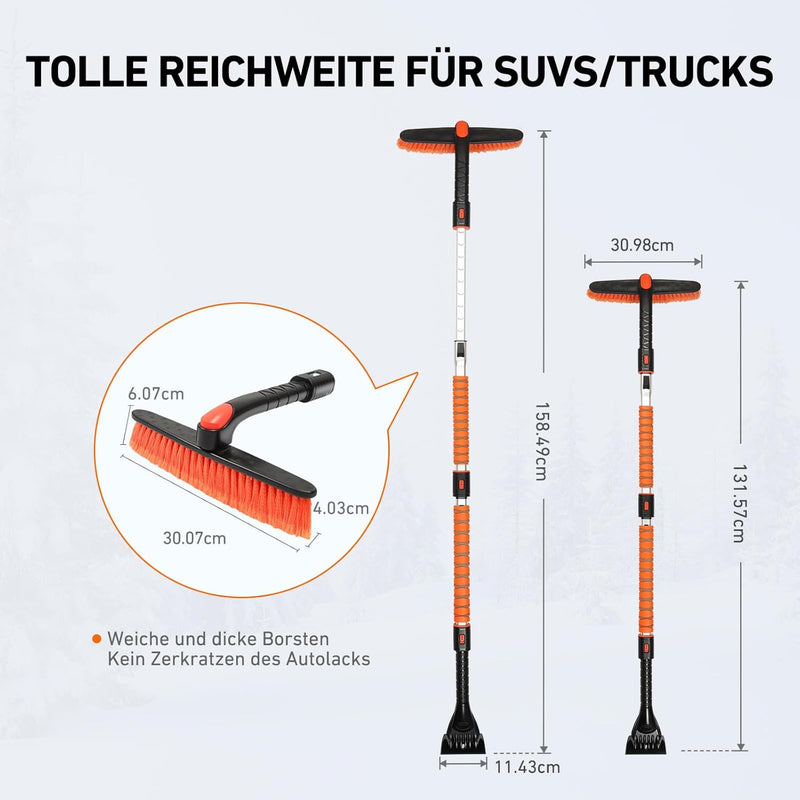 AstroAI 3in1 Auto Reinigungsbürste Eiskratzer Schneebesen Abnehmbarer Eisschaber mit Schaumstoffgrif