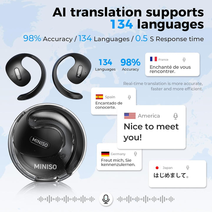 MINISO X15PRO AI Kopfhörer Übersetzer, 3-in-1-KI-Sprachübersetzer, Online-Übersetzung für 134 Sprach