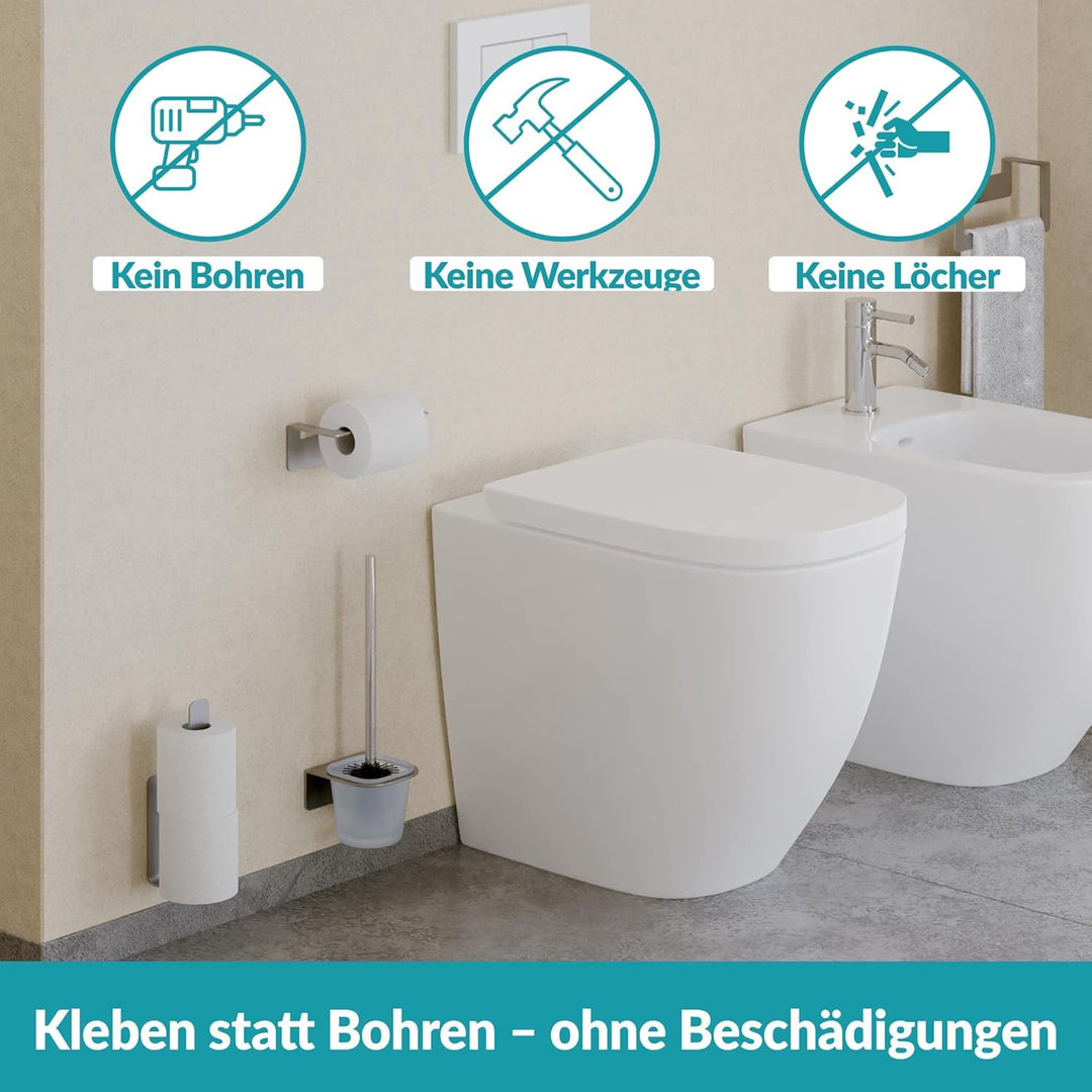 WEISSENSTEIN Toilettenbürstenhalter Set zur Wandmontage ohne Bohren - WC-Garnitur Set mit Bürste, Bü