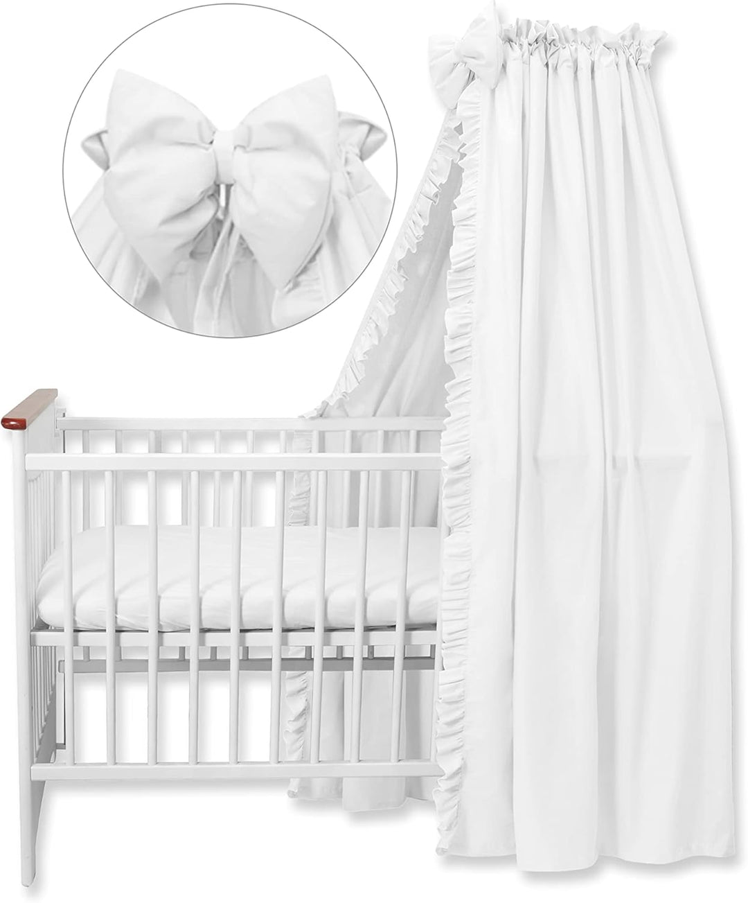 balbina Baldachin 100% Baumwolle, Deko-Set für Kinderbett, Betthimmel mit Rüsche & Schleife, Moskito