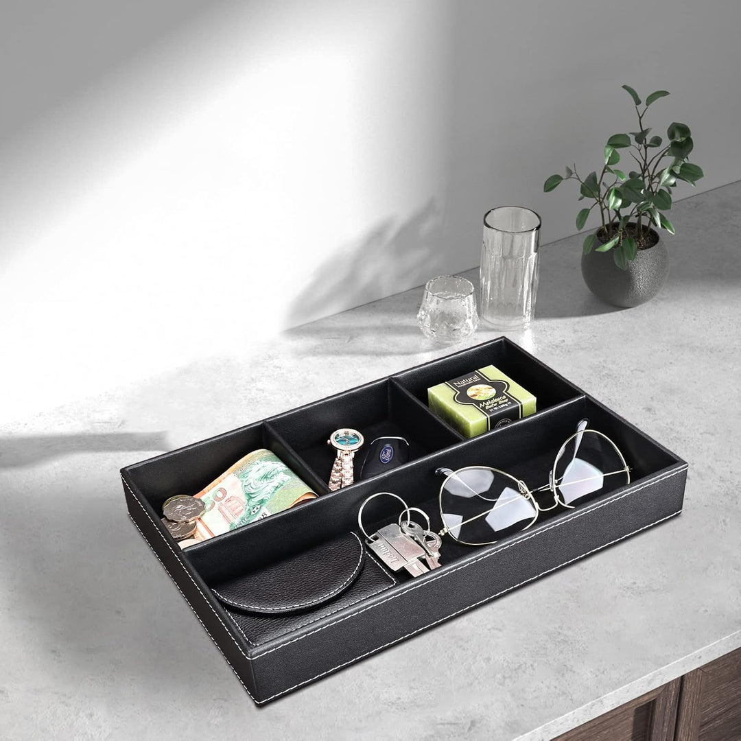 GORESE Valet Tablett, Leder Büro Schublade Schreibtisch Aufbewahrungsbox, Nachttisch Ablageschale, T