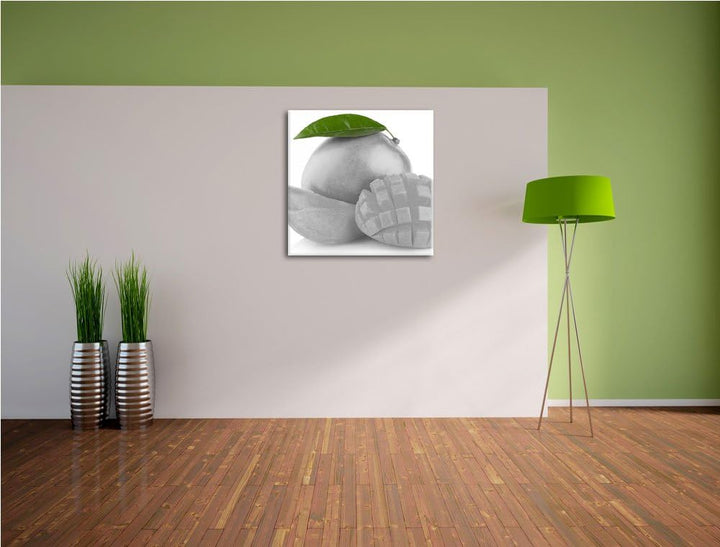 Pixxprint saftige aufgeschnittene Mango als Leinwandbild/Grösse: 70x70 cm/Wandbild/Kunstdruck/fertig