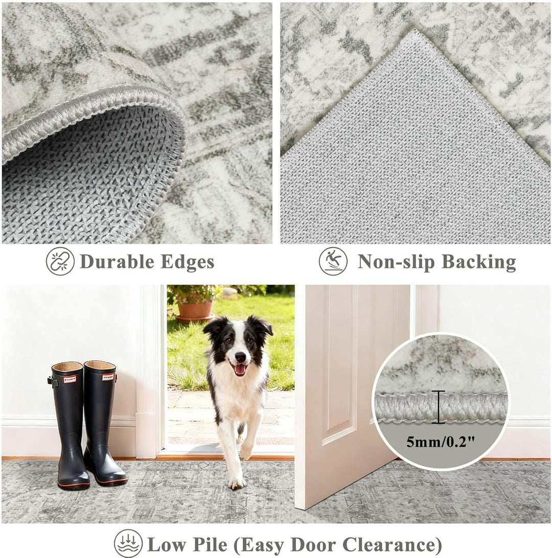 Homcomodar Vintage Runner Teppich mit Gummirücken 65x180cm Distressed Flur Teppiche Nicht-Verschütte