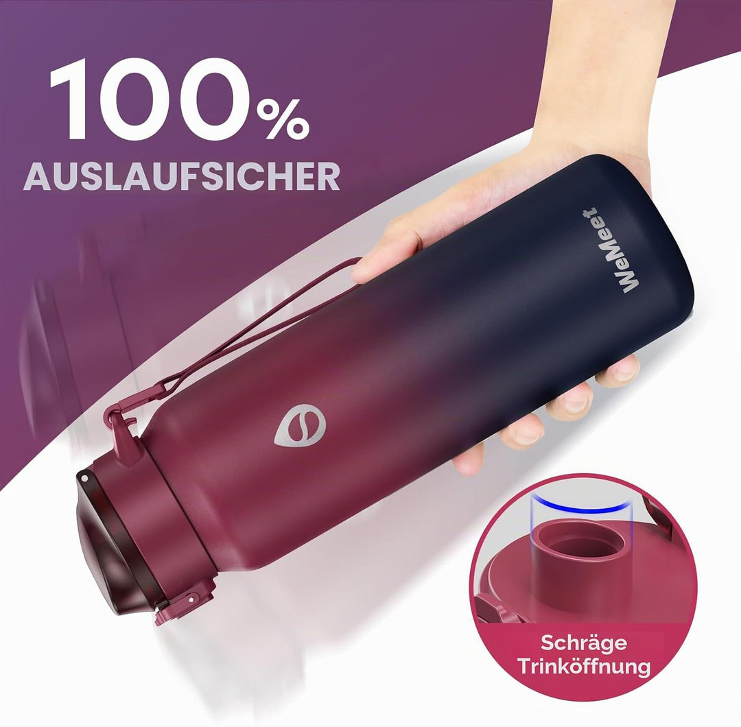 Thermosflasche mit Abnehmbarem Strohhalm 700ml, 18/10 Edelstahl Isolierflasche, BPA-frei Wasserflasc
