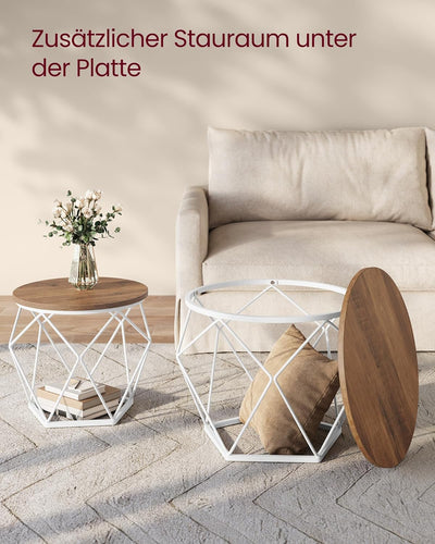 VASAGLE Couchtisch rund, 2er Set, Wohnzimmertisch, Beistelltisch, modern, abnehmbare Tischplatte, fü