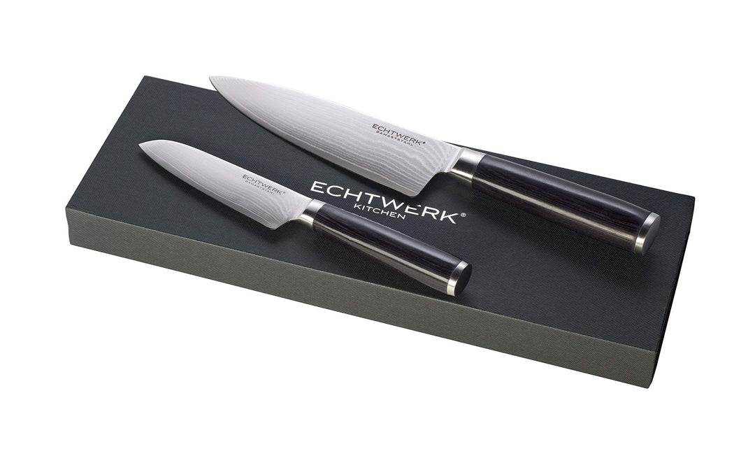 Echtwerk EW-DM-0365 Damaszener Messer Set, 2-TLG, Kochmesser,Küchenmesser, Damaststahl, Pakka-Holz,