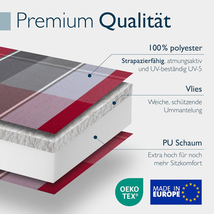 Beautissu 2er Set Gartenstuhlauflagen Hochlehner Auflagen UV-Lichtecht | 120x50cm 7cm Polster Grau R