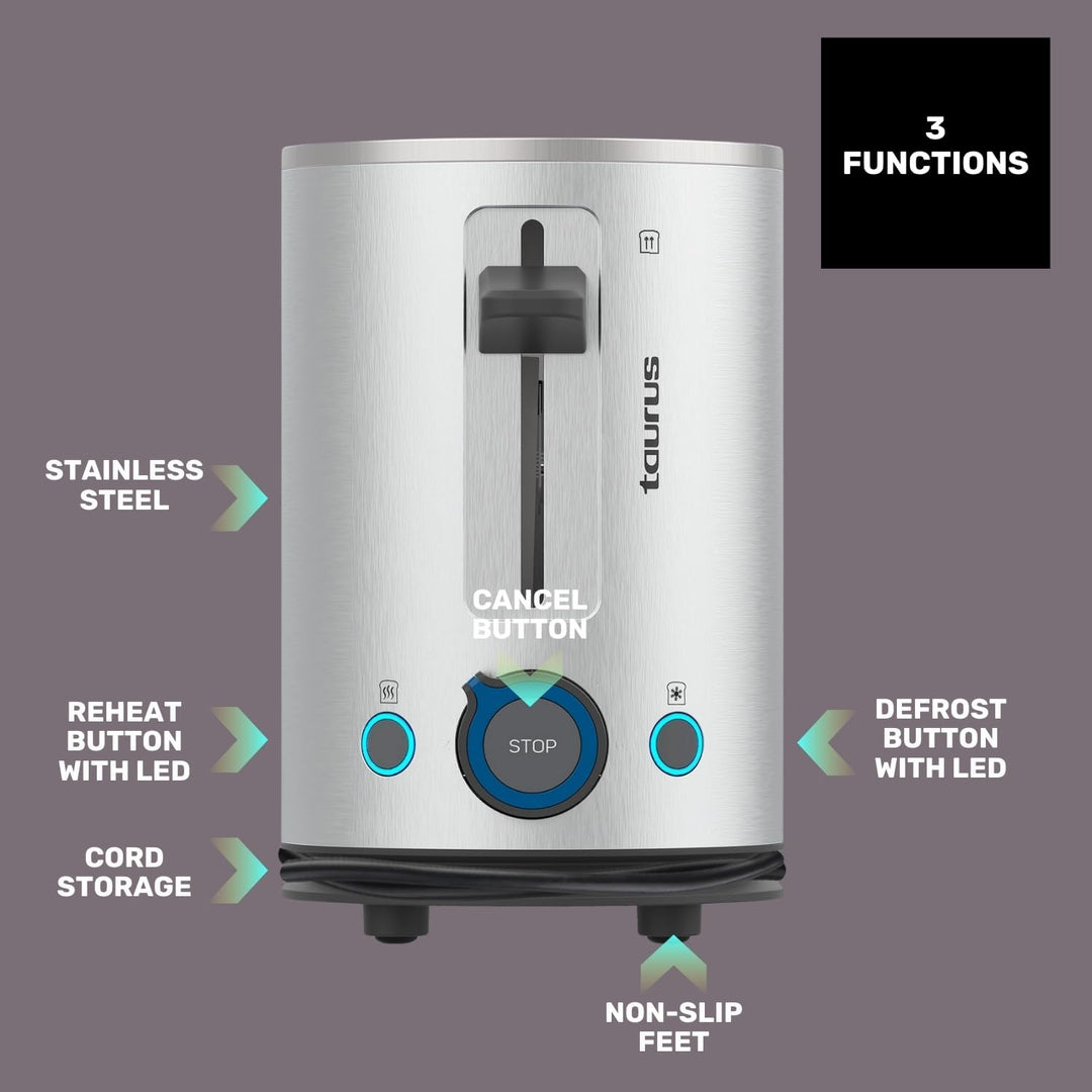Taurus - Toaster Mytoast II Legend | 900W | 2 Schlitze | 7 Bräunungsstufen | Auftauen, Aufwärmen & A