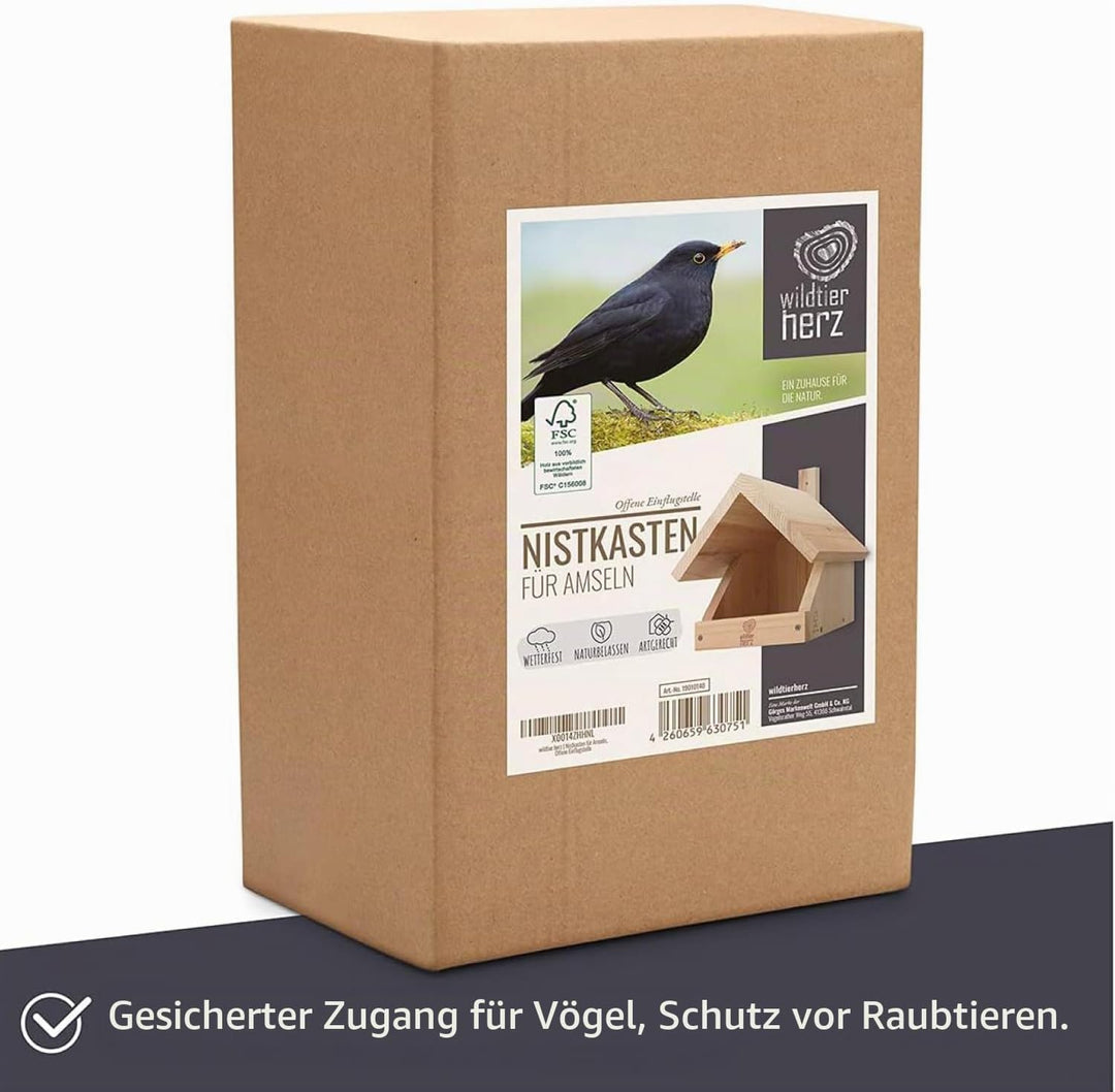 wildtier herz I Amsel Nistkasten aus verschraubtem Massiv-Holz - Wetterfest &amp; Unbehandelt, Vogelhaus