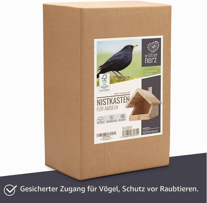 wildtier herz I Amsel Nistkasten aus verschraubtem Massiv-Holz - Wetterfest &amp; Unbehandelt, Vogelhaus