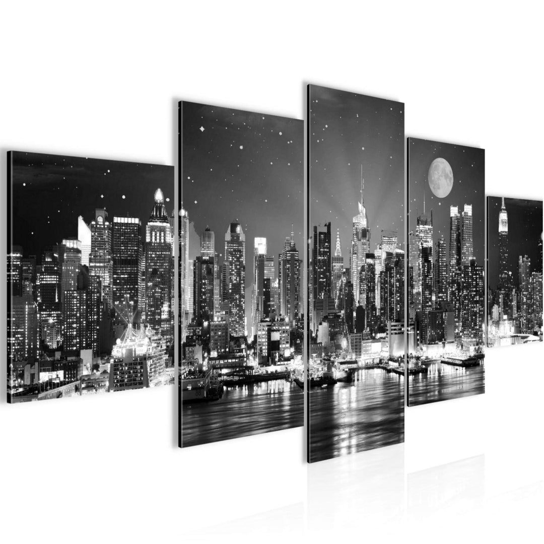 Runa Art Wandbilder New York City 5 Teilig Bild auf Vlies Leinwand Deko Wohnzimmer Büro Skyline Schw