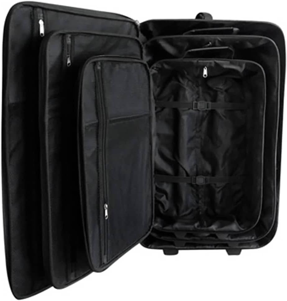 Reiseset Kofferset 5-teilig Schwarz aus Polyester mit PVC Beschichtung, Teleskopgriff, 2 Rollen, Rei