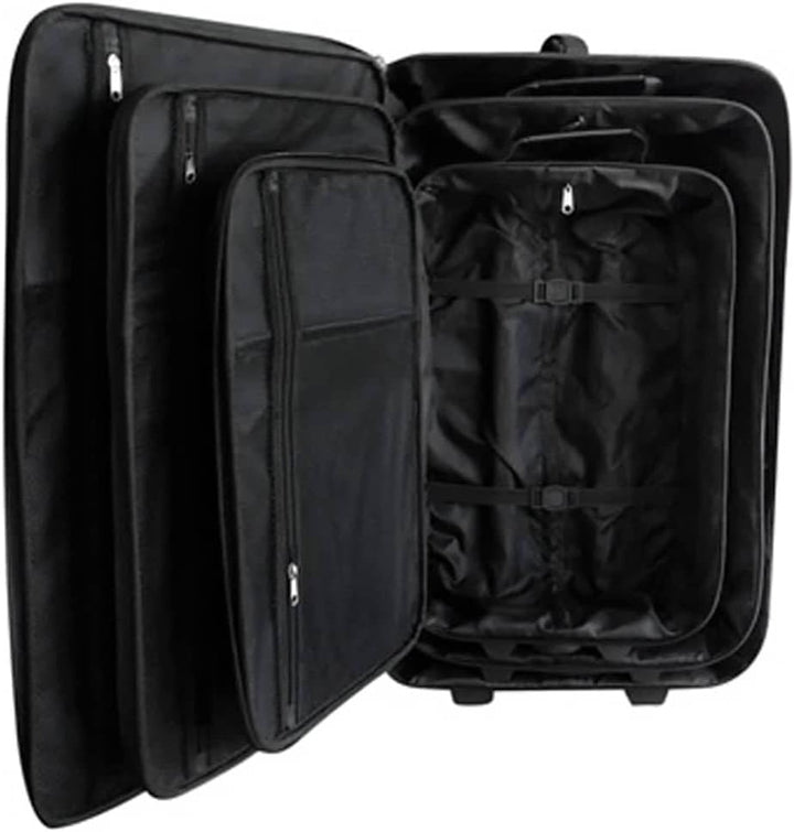 Reiseset Kofferset 5-teilig Schwarz aus Polyester mit PVC Beschichtung, Teleskopgriff, 2 Rollen, Rei