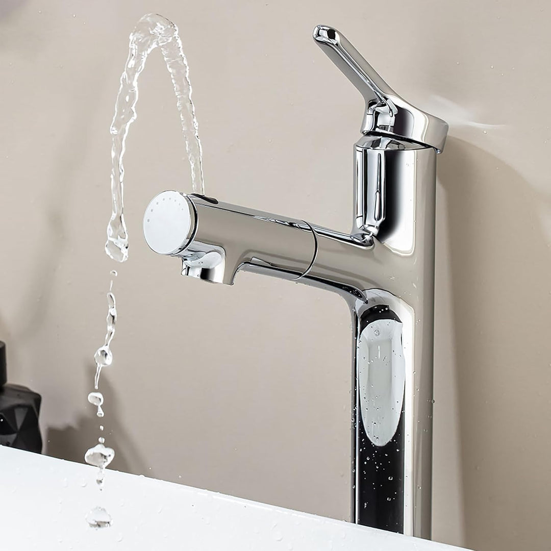 Waschtischarmatur Hoch mit herausziehbarer Brause Wasserhahn Bad,Einhebelmischer Badarmatur Waschtis