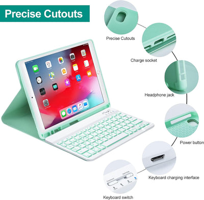 Qoosea Schutzhülle mit spanischer Tastatur für iPad 10,2 Zoll 9th 2021/ 8th Gen / 2020/7th Gen 2019/