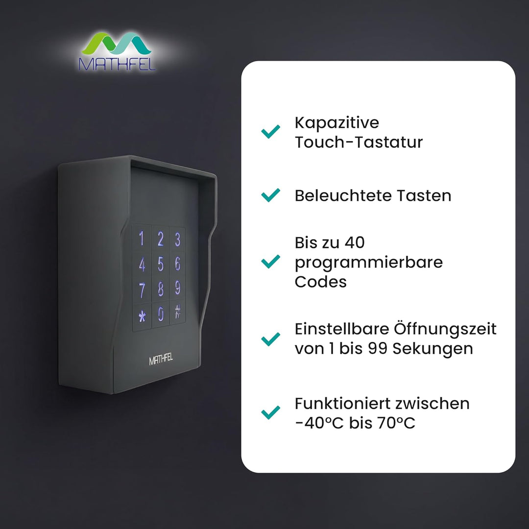 MATHFEL Vandalismusgeschütztes Zugangssystem Codeschloss Türöffner aufputz, Farbe Anthrazit… (Aufput