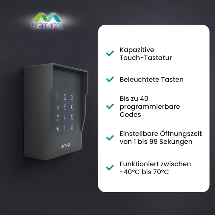 MATHFEL Vandalismusgeschütztes Zugangssystem Codeschloss Türöffner aufputz, Farbe Anthrazit… (Aufput