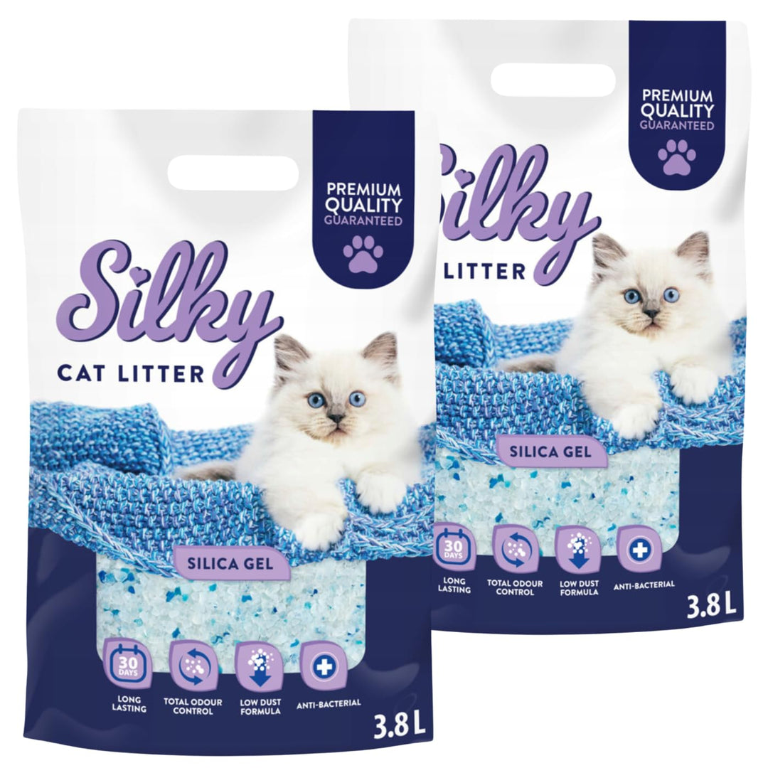 Silky Silikat Katzenstreu, Staubfrei Unparfümiert Kristall Silikatstreu, Geruchsneutral, Hohe Saugkr