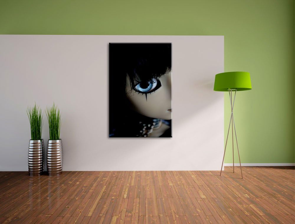 Dark düstere Pullip mit strahlend blaün Augen Leinwand, XXL riesige Bilder fertig gerahmt mit Keilra