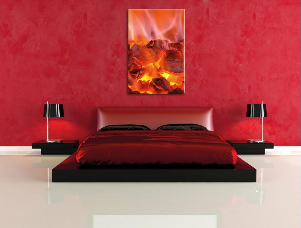 Holzkohle Feuer, Format: 100x70 auf Leinwand, XXL riesige Bilder fertig gerahmt mit Keilrahmen, Kuns