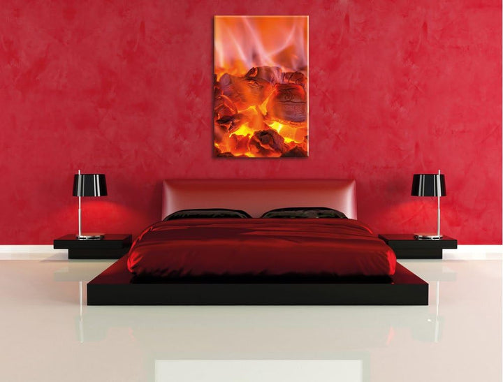 Holzkohle Feuer, Format: 100x70 auf Leinwand, XXL riesige Bilder fertig gerahmt mit Keilrahmen, Kuns