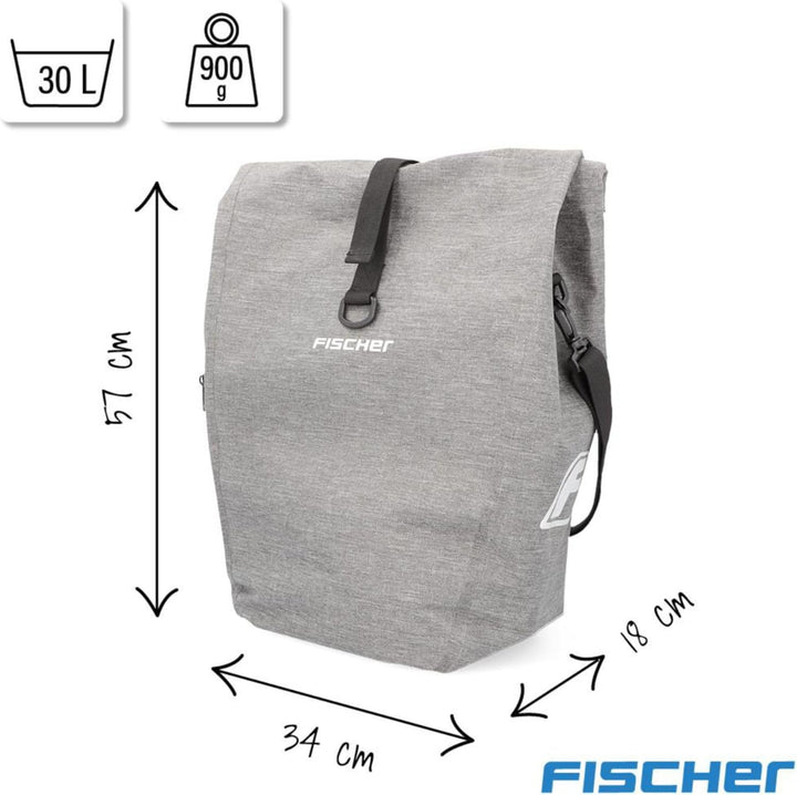 FISCHER Gepäckträgertasche Plus Cita, Fahrradtasche, wasserdicht, schwarz, Volumen 30 Liter M Grau,