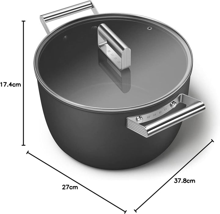 SMEG, Antihaft-Bräter CKFC2611BLM, Durchmesser 26 cm, Seitengriffe aus Edelstahl, für alle Herdarten