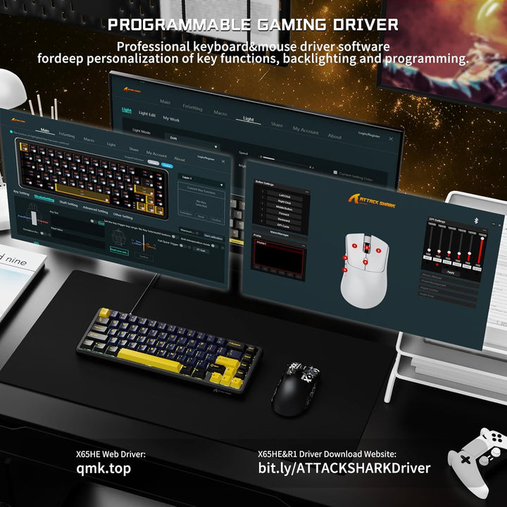 ATTACK SHARK Gaming-Tastatur &amp; -Maus-Set, X65 HE Kabelgebundene Magnettastatur und R1 Kabellose 59g