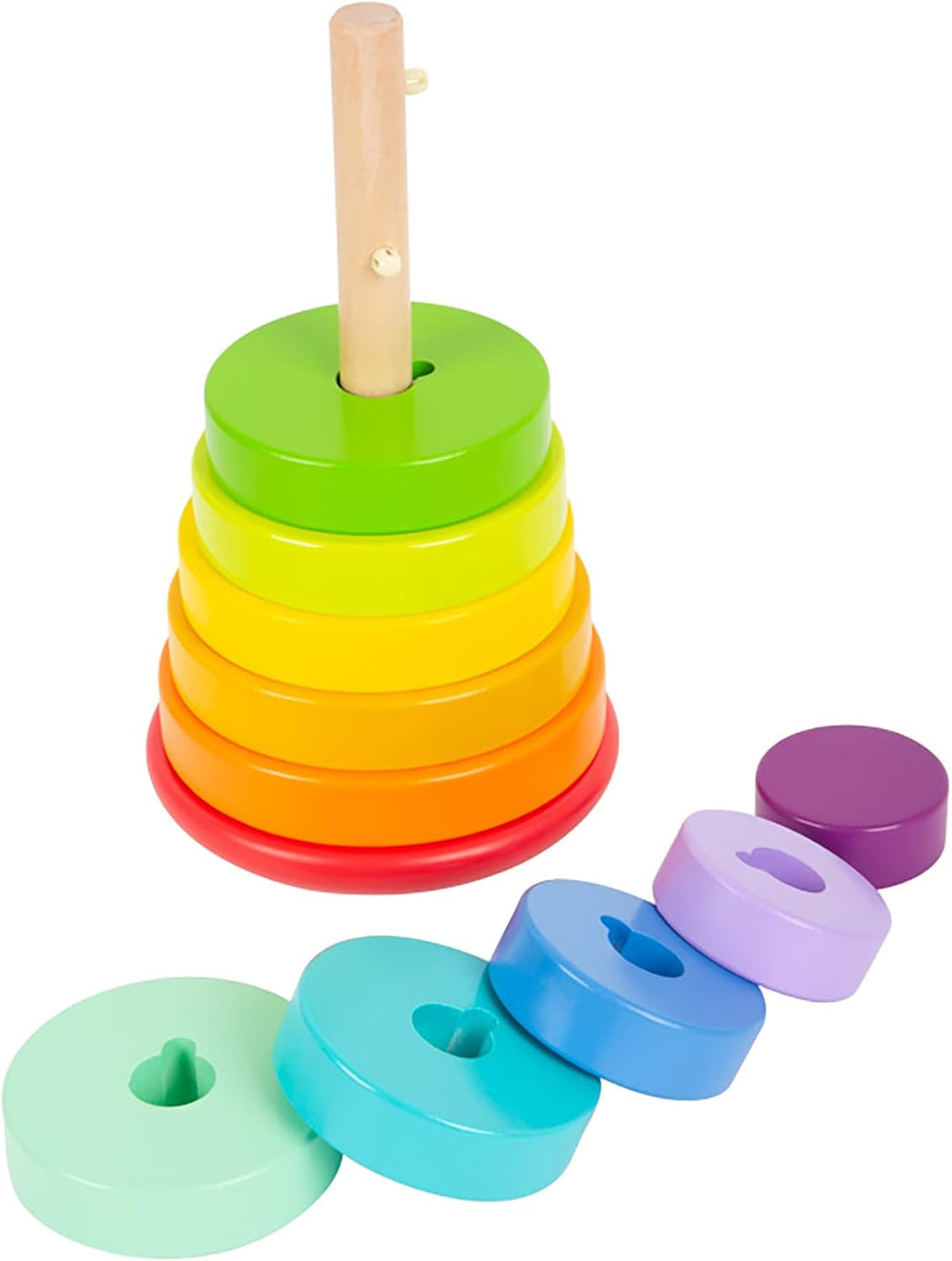 small foot Stapelturm Steckspiel Regenbogen, mit unterschiedlich grossen Holzscheiben, ab 12 Monaten