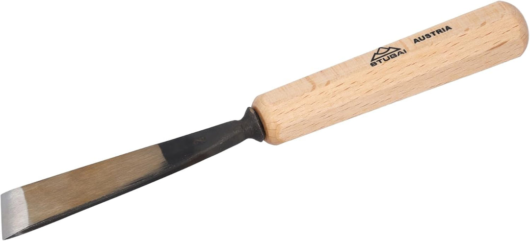 STUBAI Stemmeisen Stechbeitel Serie 52 - Form 2 | Gerades Balleisen, schräg - 25 mm, mit Holzgriff,