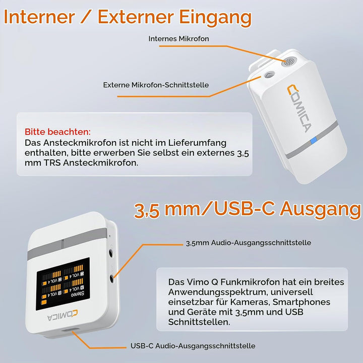 comica Vimo Q Lavalier Wireless Mikrofon mit 4 Sendern und 1 Receiver, 48kHz/24bit Audioqualität, Ge