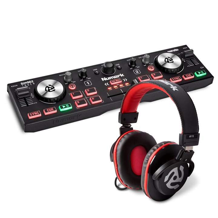 Numark DJ Mini Paket - DJ2GO2 Touch Mini DJ Controller mit 2-Deck USB DJ Pult, Audio Interface, kapa