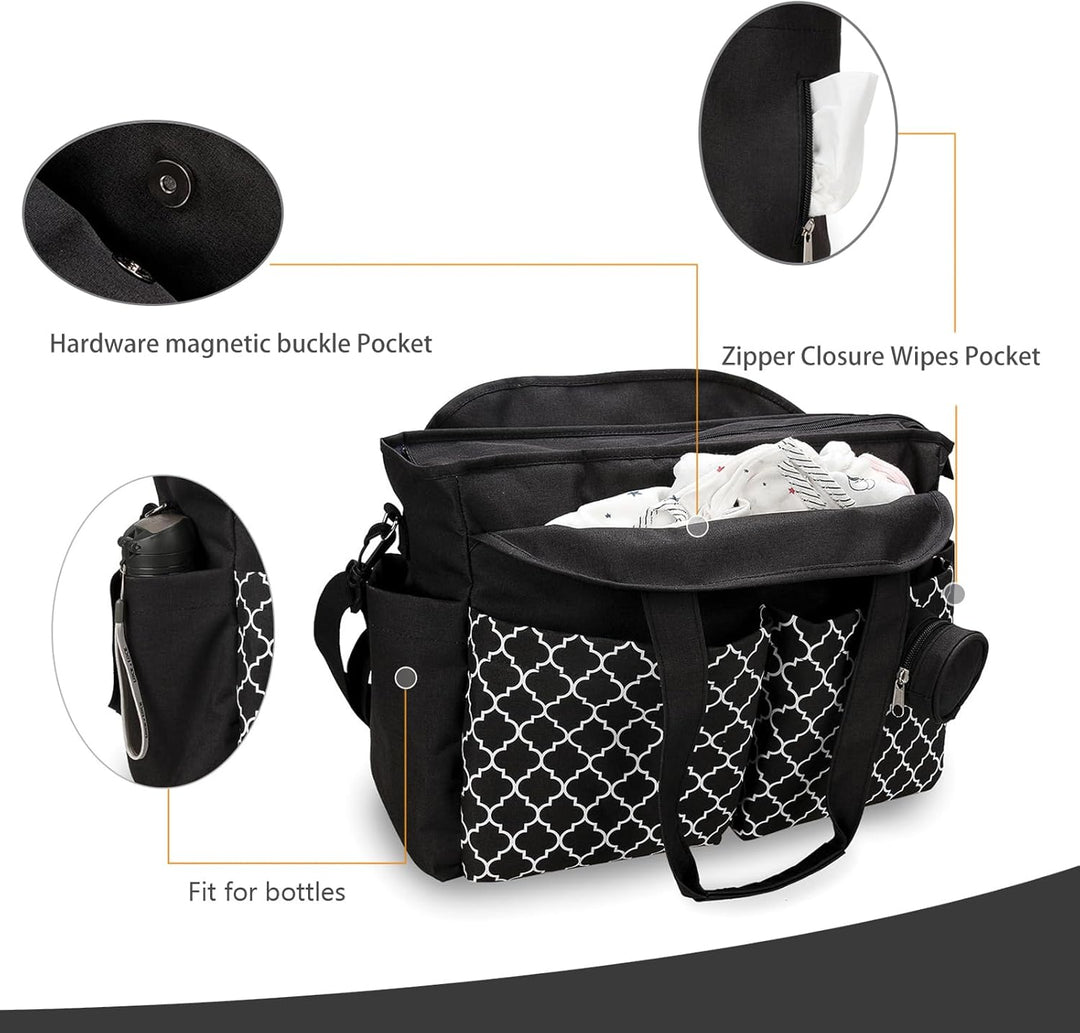 Wickeltasche Baby Gross, 13 Fächer Kinderwagen Windeltasche, Wasserabweisende Babytasche mit Schnull