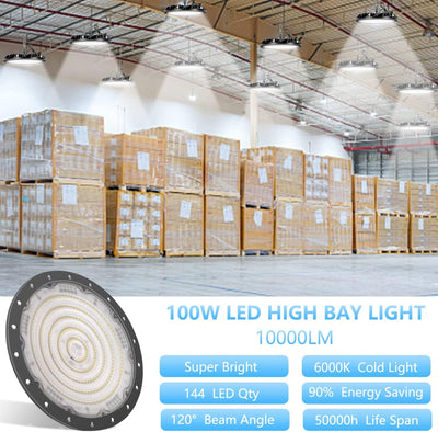 loyal 100W LED Hallenstrahler 10000LM LED Hallenbeleuchtung 6000K Kaltweiss UFO LED Werkstattlampe,