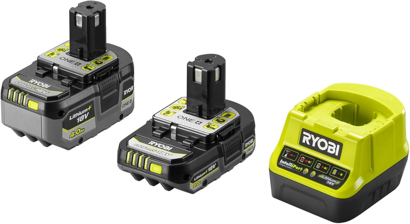 RYOBI 18 V ONE+ 6-tlg. Akku-Combo-Kit RCK182O-242SZL, Schlagbohrschrauber, Winkelschleifer, 2x Akkus