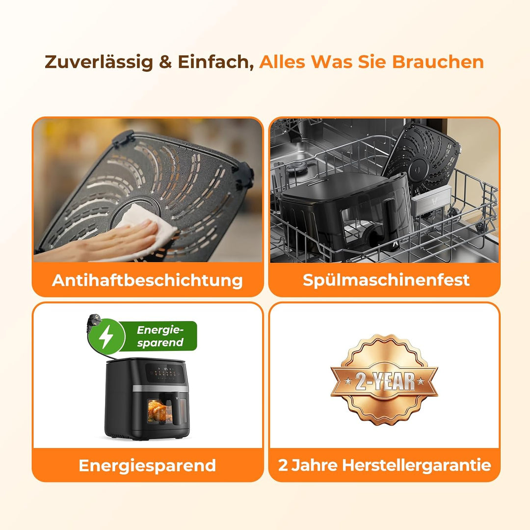 VIOMI VORTEX Heissluftfritteuse 7L Air Fryer, 2000W,Ober- und Unterhitze, 12 Voreingestellte Kochpro