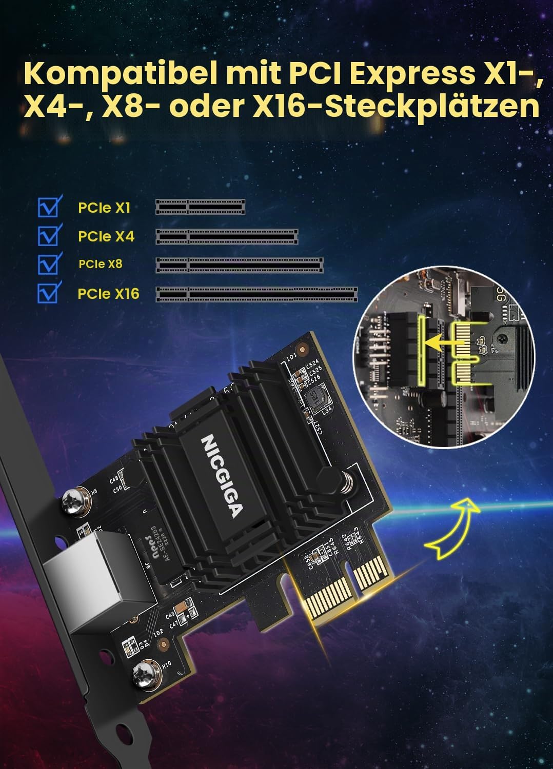 NICGIGA 2.5G Base-T PCIe Netzwerkadapter, Realtek RTL8125B 2.5Gbps/1Gbps/100Mbps PCI Express Gigabit